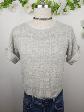 Sweater Project - Light Gray Short Sleeve Knit Sweater Sz Large